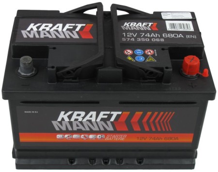 Kraftmann prémium 12V 74Ah 680A jobb+ (alacsony) autó akkumulátor 574350068